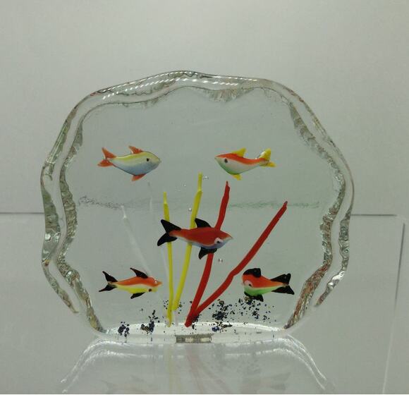 Unknown Other - VTG Handcrafted Glass Paperweight Fish Aquarium Murano Style